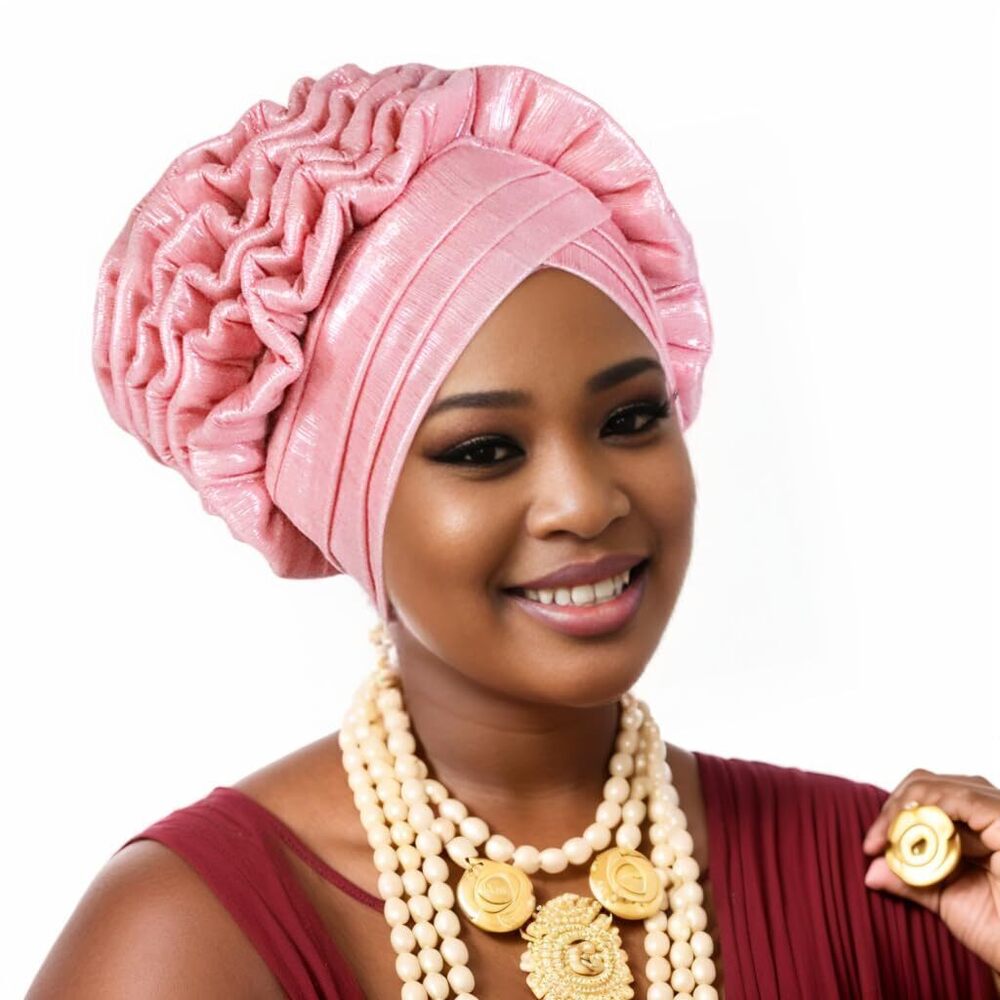 8205 Elegant African Head Wrap Turban Soft Glitter Fabric Red Shimmer